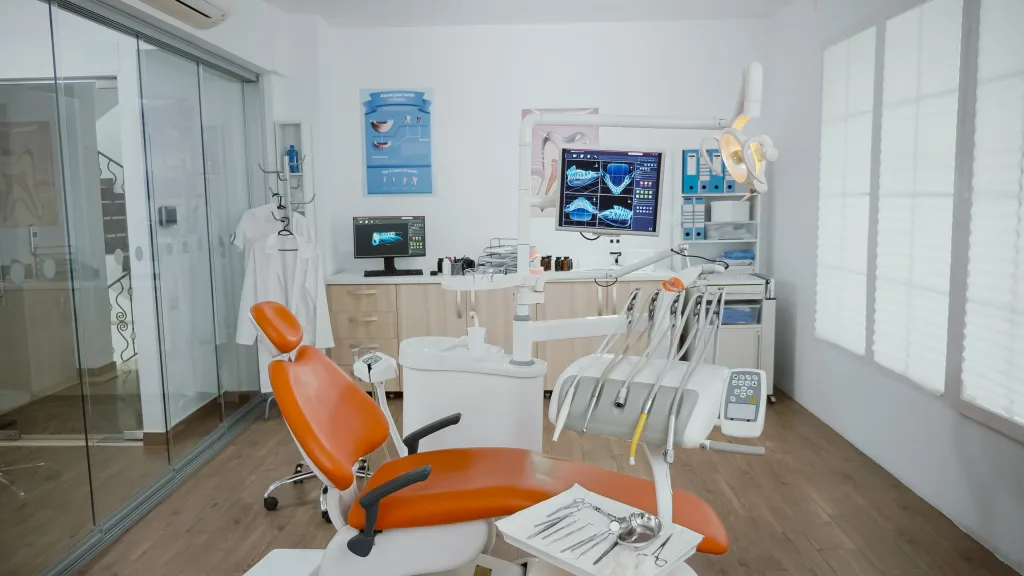 empty stomatology orthodontist bright office room with nobody it